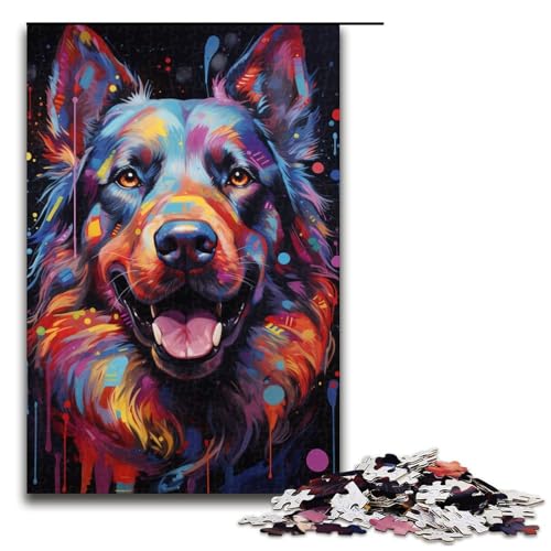 Puzzle für Erwachsene 1000 Teile farbenfrohes Kunst Hunde Puzzle Lernspiele für Zuhause DIY Spielzeug tolles Geschenk für Spiele 75 x 50 cm von linghhiming