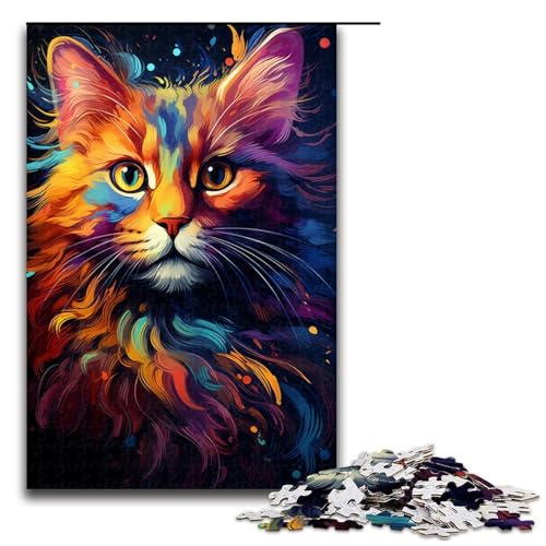 Puzzle für Erwachsene 1000 Teile farbenfrohes exotisches Katzen-Puzzle mit Sternenhimmel Lernspiele für Zuhause DIY-Spielzeug tolles Geschenk für Spiele 1000 Teile (75 x 50 cm) von linghhiming