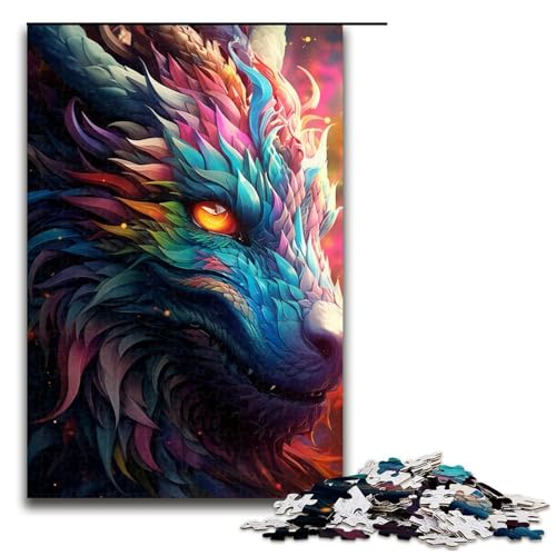 Puzzle für Erwachsene 1000 Teile farbenfrohes psychedelisches Fantasy Drachen Puzzle Lernspiele für Zuhause DIY Spielzeug tolles Geschenk für Spiele (Größe 75 x 50 cm) von linghhiming