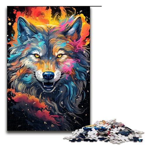 Puzzle für Erwachsene 1000 Teile farbenfrohes psychedelisches Fantasy Wolfsfamilien Holzpuzzle Lernspiel herausforderndes Spielzeug (Größe 75 x 50 cm) von linghhiming