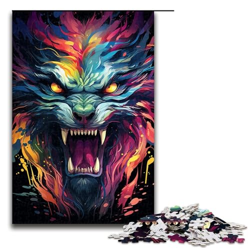 Puzzle für Erwachsene 1000 Teile farbenfrohes psychedelisches Feuerdrachen Puzzle Spiele Spielzeug Geschenk geeignet als Schreibtischdekoration (Größe 75 x 50 cm) von linghhiming