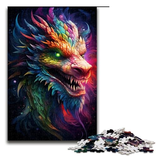 Puzzle für Erwachsene 1000 Teile farbenfrohes psychedelisches Galaxie Drachen Puzzle lustiges Spielzeug (Größe 75 x 50 cm) von linghhiming