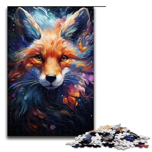 Puzzle für Erwachsene 1000 Teile farbenfrohes psychedelisches Galaxie Fuchs Familien Holzpuzzle Lernspiel herausforderndes Spielzeug (Größe 75 x 50 cm) von linghhiming