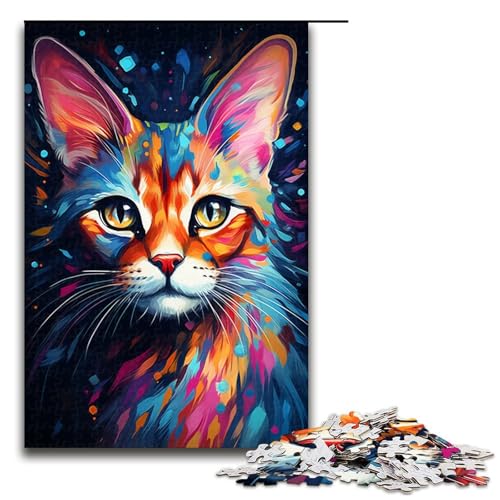 Puzzle für Erwachsene 1000 Teile farbenfrohes psychedelisches Gemälde Einer Bengalkatze Puzzlespiel lustiges Spielzeug (Größe 75 x 50 cm) von linghhiming