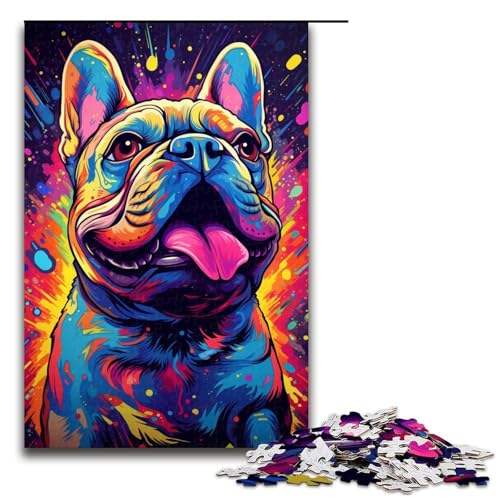 Puzzle für Erwachsene 1000 Teile farbenfrohes psychedelisches Gemälde Einer Bulldoggenfamilie Holzpuzzle Lernspiel herausforderndes Spielzeug (Größe 75 x 50 cm) von linghhiming