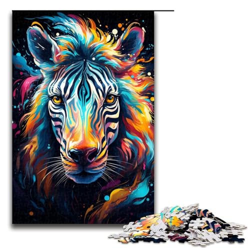 Puzzle für Erwachsene 1000 Teile farbenfrohes psychedelisches Gemälde der Zebrafamilie Holzpuzzle Lernspiel herausforderndes Spielzeug (Größe 75 x 50 cm) von linghhiming