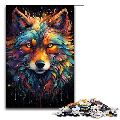 Puzzle für Erwachsene 1000 Teile farbenfrohes psychedelisches Gemälde eines Fuchses Puzzlespiele Spielzeug Geschenk geeignet als Schreibtischdekoration (Größe 75 x 50 cm) von linghhiming