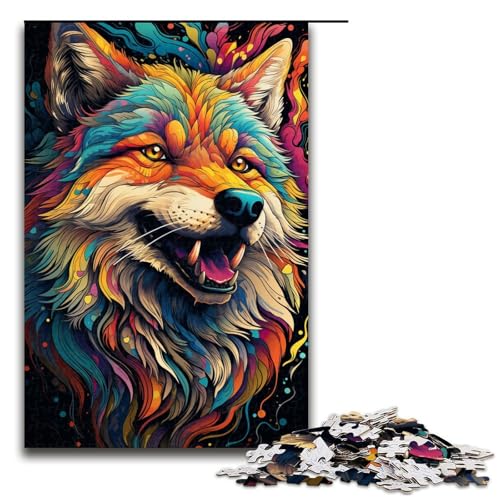 Puzzle für Erwachsene 1000 Teile farbenfrohes psychedelisches Gemälde eines Hundes Puzzlespiel lustiges Spielzeug (Größe 75 x 50 cm) von linghhiming