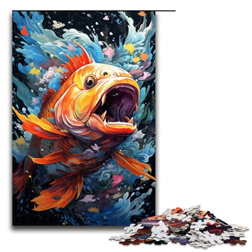 Puzzle für Erwachsene 1000 Teile farbenfrohes psychedelisches Goldfisch Puzzle Lernspiele für Zuhause DIY Spielzeug tolles Geschenk für Spiele (Größe 75 x 50 cm) von linghhiming