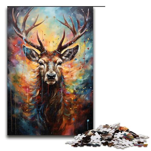 Puzzle für Erwachsene 1000 Teile farbenfrohes psychedelisches Hirsch Tier Puzzle jedes Teil ist einzigartig – anspruchsvolles unterhaltsames Familienspiel (Größe 75 x 50 cm) von linghhiming