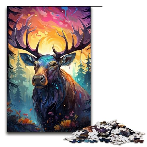 Puzzle für Erwachsene 1000 Teile farbenfrohes psychedelisches Hirschtier Puzzle Lernspiele für Zuhause DIY Spielzeug tolles Geschenk für Spiele (Größe 75 x 50 cm) von linghhiming