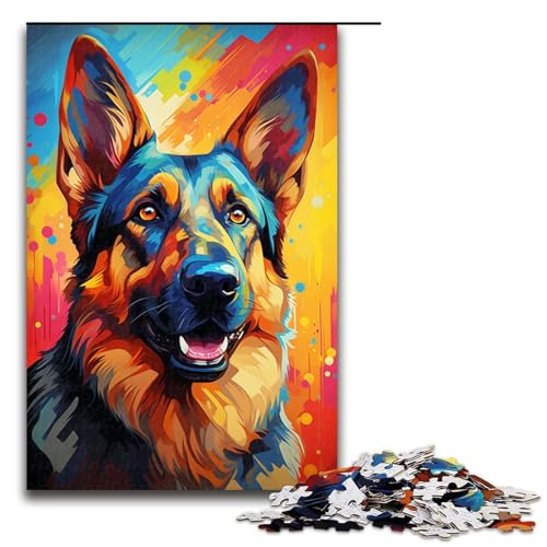 Puzzle für Erwachsene 1000 Teile farbenfrohes psychedelisches Holzpuzzle mit der Deutschen Schäferhundfamilie Lernspiel herausforderndes Spielzeug (Größe 75 x 50 cm) von linghhiming