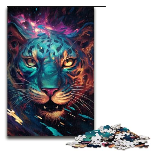 Puzzle für Erwachsene 1000 Teile farbenfrohes psychedelisches Leoparden Puzzle Lernspiele für Zuhause DIY Spielzeug tolles Geschenk für Spiele (Größe 75 x 50 cm) von linghhiming