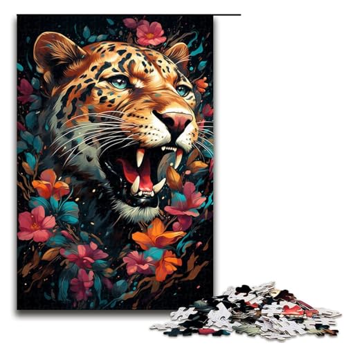 Puzzle für Erwachsene 1000 Teile farbenfrohes psychedelisches Leoparden Puzzle Lernspiele für Zuhause DIY Spielzeug tolles Geschenk für Spiele (Größe 75 x 50 cm) von linghhiming