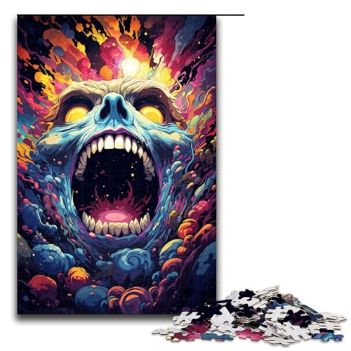 Puzzle für Erwachsene 1000 Teile farbenfrohes psychedelisches Monster Holzpuzzle (Größe 75 x 50 cm) von linghhiming