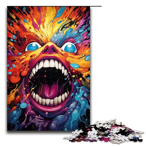 Puzzle für Erwachsene 1000 Teile farbenfrohes psychedelisches Monster Holzpuzzle (Größe 75 x 50 cm) von linghhiming
