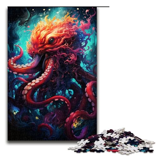 Puzzle für Erwachsene 1000 Teile farbenfrohes psychedelisches Monster Oktopus Puzzle lustiges Spielzeug (Größe 75 x 50 cm) von linghhiming