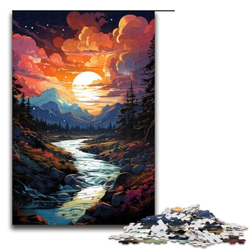 Puzzle für Erwachsene 1000 Teile farbenfrohes psychedelisches Motiv der Jotunheimen Berge Holzpuzzle für Kinder Lernspiel (Größe 75 x 50 cm) von linghhiming