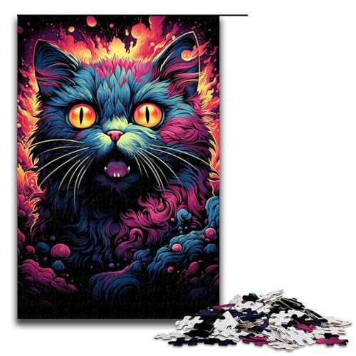 Puzzle für Erwachsene 1000 Teile farbenfrohes psychedelisches Nachtkatzen Familien Holzpuzzle Lernspiel herausforderndes Spielzeug (Größe 75 x 50 cm) von linghhiming