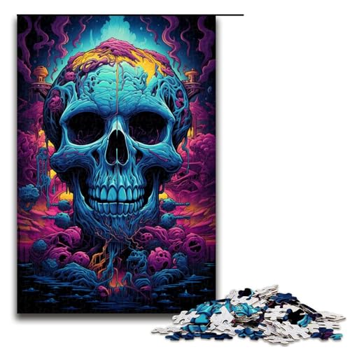 Puzzle für Erwachsene 1000 Teile farbenfrohes psychedelisches Nachtschädel Puzzle Lernspiele für Zuhause DIY Spielzeug tolles Geschenk für Spiele (Größe 75 x 50 cm) von linghhiming