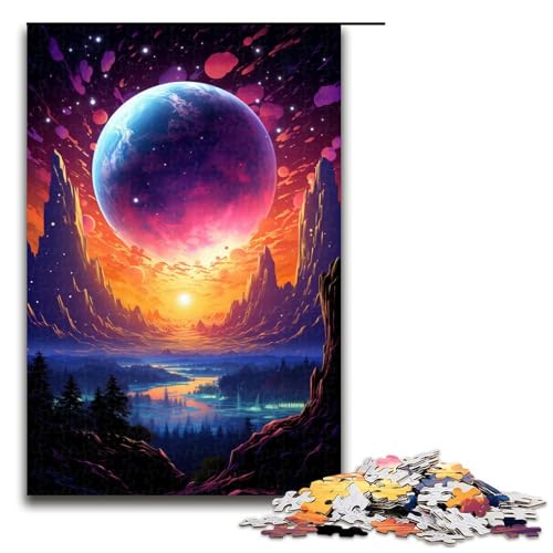 Puzzle für Erwachsene 1000 Teile farbenfrohes psychedelisches Planeten Puzzle Lernspiele für Zuhause DIY Spielzeug tolles Geschenk für Spiele (Größe 75 x 50 cm) von linghhiming