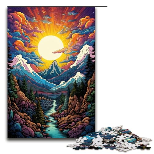 Puzzle für Erwachsene 1000 Teile farbenfrohes psychedelisches Pop Art Berg Unmögliches Puzzle Familienspiel zum Stressabbau schwierige Herausforderung (Größe 75 x 50 cm) von linghhiming