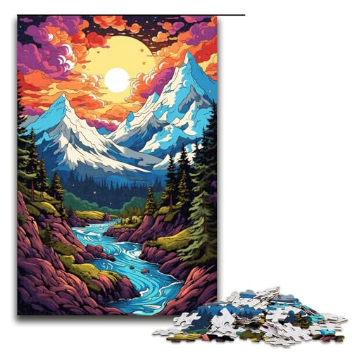 Puzzle für Erwachsene 1000 Teile farbenfrohes psychedelisches Pop Art Berg Unmögliches Puzzle Familienspiel zum Stressabbau schwierige Herausforderung (Größe 75 x 50 cm) von linghhiming