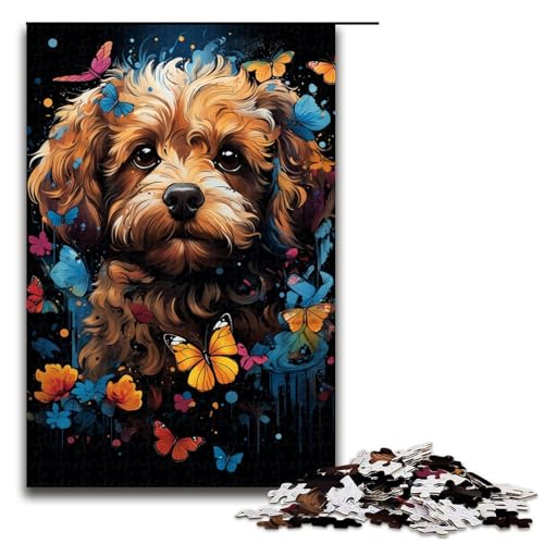 Puzzle für Erwachsene 1000 Teile farbenfrohes psychedelisches Pudel Schmetterlings Holzpuzzle für Kinder Lernspiel (Größe 75 x 50 cm) von linghhiming