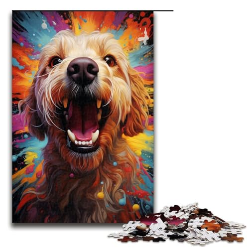 Puzzle für Erwachsene 1000 Teile farbenfrohes psychedelisches Pudelgemälde Familien Holzpuzzle Lernspiel Herausforderungsspielzeug (Größe 75 x 50 cm) von linghhiming
