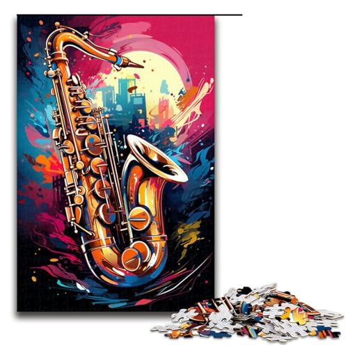 Puzzle für Erwachsene 1000 Teile farbenfrohes psychedelisches Saxophon Puzzle Lernspiele für Zuhause DIY Spielzeug tolles Geschenk für Spiele (Größe 75 x 50 cm) von linghhiming