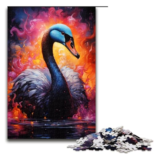 Puzzle für Erwachsene 1000 Teile farbenfrohes psychedelisches Tiermuster mit schwarzem Schwan zum Zusammenbauen hilftmachendes Spielzeug zur Förderung der Geduld (Größe 75 x 50 cm) von linghhiming