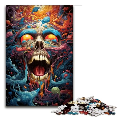 Puzzle für Erwachsene 1000 Teile farbenfrohes psychedelisches Totenkopf Puzzle Lernspiele für Zuhause DIY Spielzeug tolles Geschenk für Spiele (Größe 75 x 50 cm) von linghhiming