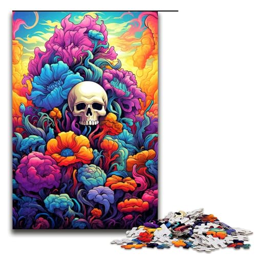 Puzzle für Erwachsene 1000 Teile farbenfrohes psychedelisches Totenkopf Puzzle Lernspiele für Zuhause DIY Spielzeug tolles Geschenk für Spiele (Größe 75 x 50 cm) von linghhiming
