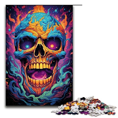 Puzzle für Erwachsene 1000 Teile farbenfrohes psychedelisches Totenkopf Puzzle Spiele Spielzeug Geschenk geeignet als Schreibtischdekoration (Größe 75 x 50 cm) von linghhiming
