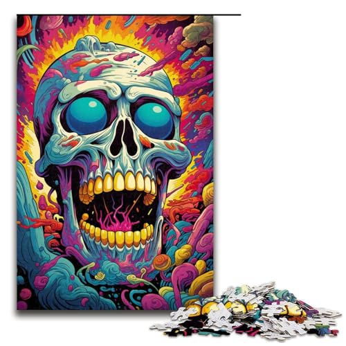 Puzzle für Erwachsene 1000 Teile farbenfrohes psychedelisches Totenkopfmonster Puzzle Lernspiele für Zuhause DIY Spielzeug tolles Geschenk für Spiele (Größe 75 x 50 cm) von linghhiming