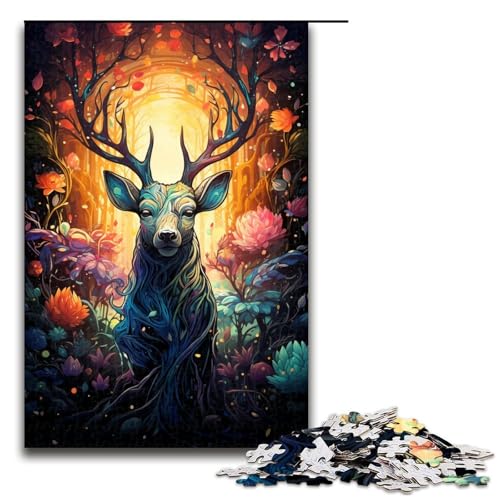 Puzzle für Erwachsene 1000 Teile farbenfrohes psychedelisches Waldhirsch Puzzle lustiges Spielzeug (Größe 75 x 50 cm) von linghhiming