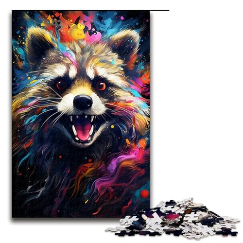 Puzzle für Erwachsene 1000 Teile farbenfrohes psychedelisches Waschbär Puzzle Lernspiele für Zuhause DIY Spielzeug tolles Geschenk für Spiele (Größe 75 x 50 cm) von linghhiming