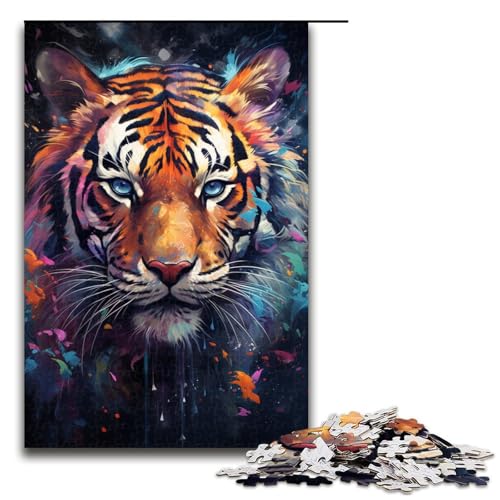 Puzzle für Erwachsene 1000 Teile farbenfrohes psychedelisches kosmisches Tiger Holzpuzzle (Größe 75 x 50 cm) von linghhiming