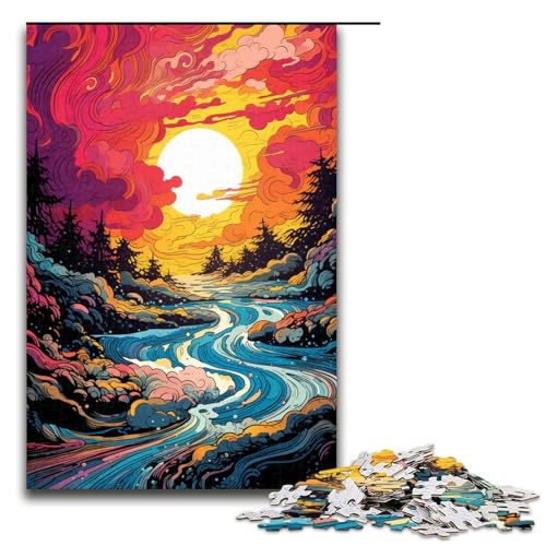 Puzzle für Erwachsene 1000 Teile farbenfrohes und psychedelisches Cazones Fluss Puzzle Lernspiele für Zuhause DIY Spielzeug tolles Geschenk für Spiele 75 x 50 cm von linghhiming