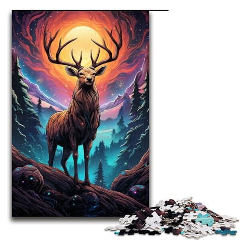Puzzle für Erwachsene 1000 Teile farbiges Hirsch Holzpuzzle 75 x 50 cm von linghhiming