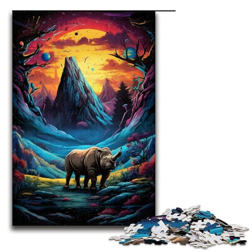 Puzzle für Erwachsene 1000 Teile farbiges Nashorn Puzzle Spiele Spielzeug Geschenk geeignet für die Schreibtischdekoration 75 x 50 cm von linghhiming