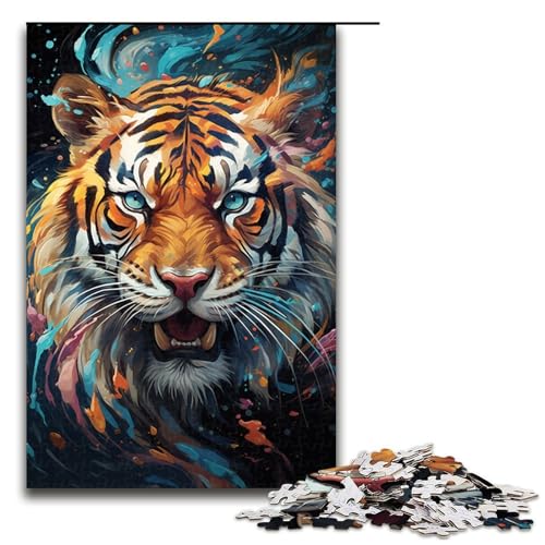 Puzzle für Erwachsene 1000 Teile geheimnisvolles Gemälde Tiger Holzpuzzle 1000 Teile (75 x 50 cm) von linghhiming