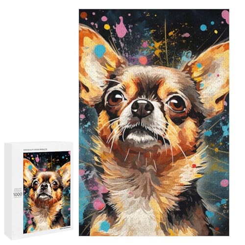 Puzzle für Erwachsene 1000 Teile künstlerisches Chihuahua Holzpuzzle 75 x 50 cm von linghhiming