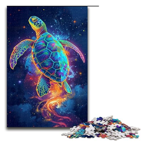 Puzzle für Erwachsene 1000 Teile psychedelische Bunte Schildkröte Holzpuzzle 1000 Teile (75 x 50 cm) von linghhiming