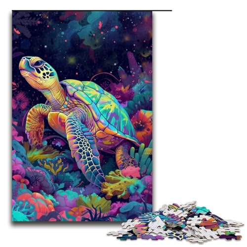Puzzle für Erwachsene 1000 Teile psychedelische Bunte Schildkröte Puzzle Lernspiele für Zuhause DIY Spielzeug tolles Geschenk für Spiele 1000 Teile (75 x 50 cm) von linghhiming