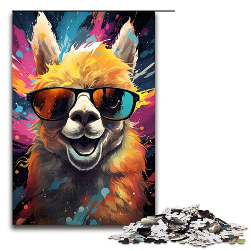Puzzle für Erwachsene 1000 Teile psychedelische Farbmalerei Alpaka Holzpuzzle 1000 Teile (75 x 50 cm) von linghhiming