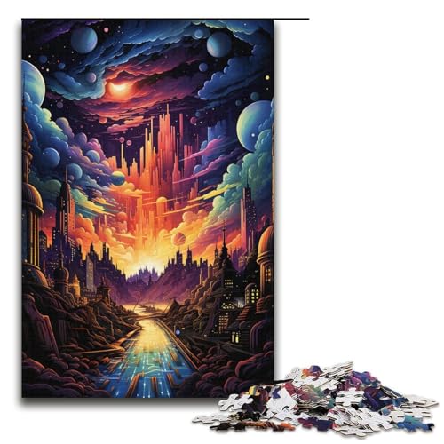 Puzzle für Erwachsene 1000 Teile psychedelische Farbstadt Puzzle Lernspiele für Zuhause DIY Spielzeug tolles Geschenk für Spiele 1000 Teile (38 x 26 cm) von linghhiming
