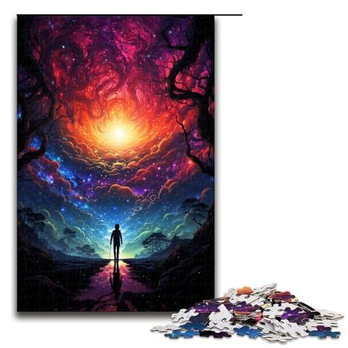 Puzzle für Erwachsene 1000 Teile psychedelische farbenfrohe Gemäldelandschaft Holzpuzzle für Kinder Lernspiel 1000 Teile (75 x 50 cm) von linghhiming