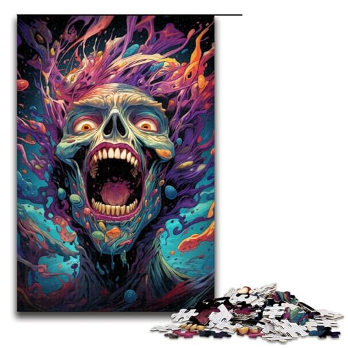 Puzzle für Erwachsene 1000 Teile psychedelisches Gemälde Totenkopf Dämon Puzzle Lernspiele für Zuhause DIY Spielzeug tolles Geschenk für Spiele 75 x 50 cm von linghhiming