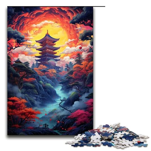 Puzzle für Erwachsene 1000 Teile psychedelisches Japanisches Landschaftsmuster zum Zusammenbauen hilft dem Gehirn süchtig machendes Spielzeug zur Förderung der Geduld 75 x 50 cm von linghhiming